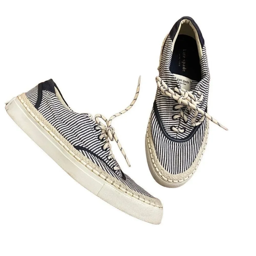 Kate Spade Boat Party Espadrille Sneakers Navy Blue & White Striped Nautical Siz